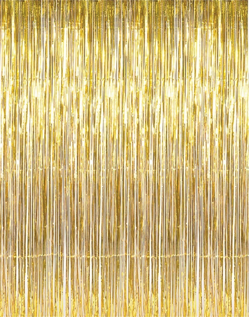 GOER 3.2 ft x 9.8 ft Metallic Tinsel Foil Fringe Curtains,Party Streamer Backdrop for Birthday,Graduation Decorations and New Year Eve (2 Pcs,Gold) - Image 1